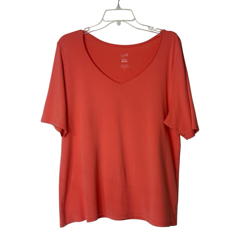 j. jill Perfect Pima Elbow Sleeve Pullover Tee Light Papaya Women's XL